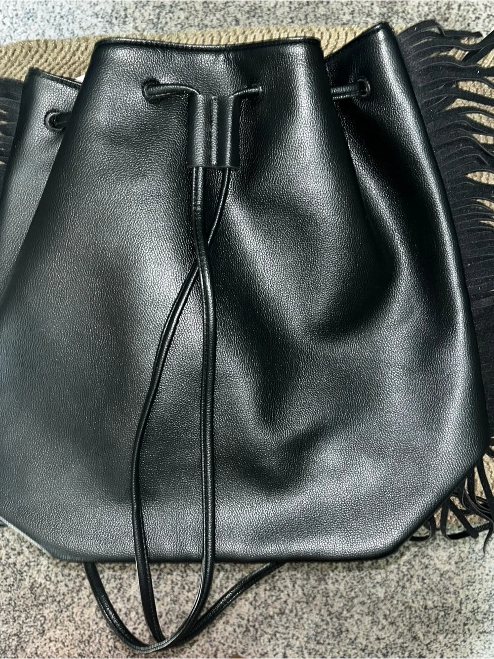 Victoria's Secret Black Fringe Drawstring Backpack - Picture 2 of 5